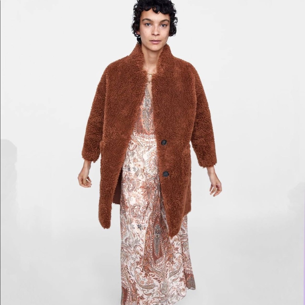 ZARA BRANDY DOUBLE SIDED FAUX FUR COAT JACKET size M - Picture 3 of 12